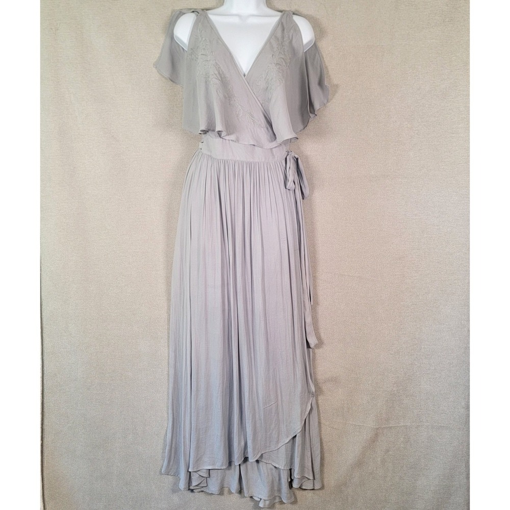 Free People Fiona Wrap Maxi Dress Embroidered Boho Flutter Sleeve Womens Medium